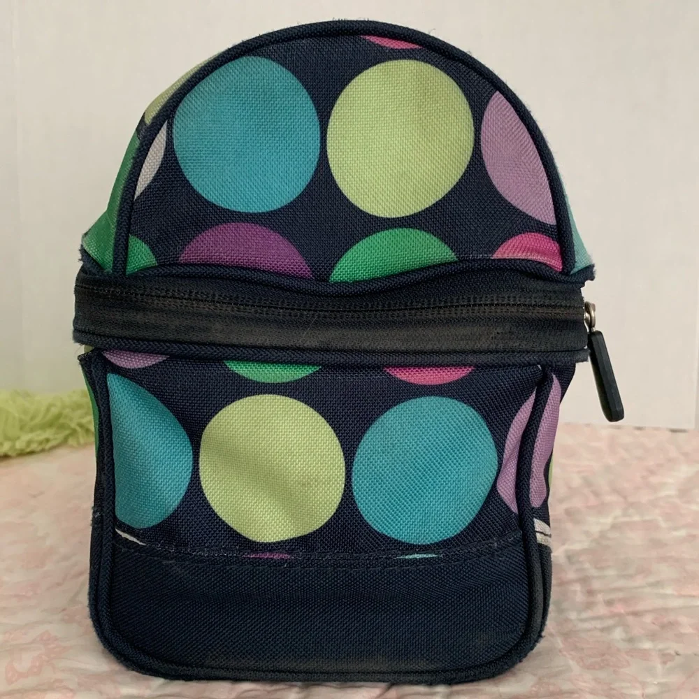 Pottery Barn Teen Lunch Box Black Pink Blue Polka Dots Dome Shaped
